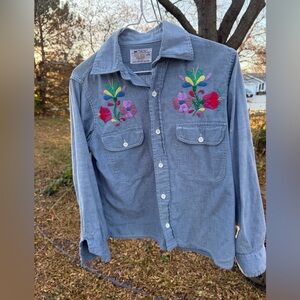 Vintage 70s JC Penney BIG MAC Floral Embroidered Chambray Shirt
